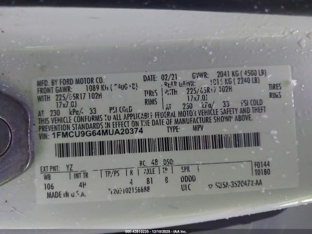 2021 FORD ESCAPE 1FMCU9G64MUA20374 Photo 8