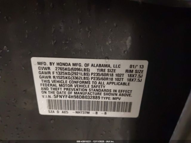 2013 HONDA PILOT 5FNYF4H98DB032889 Photo 8