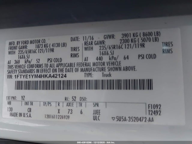 1FTYE1YM4HKA42124 Ford Transit-150