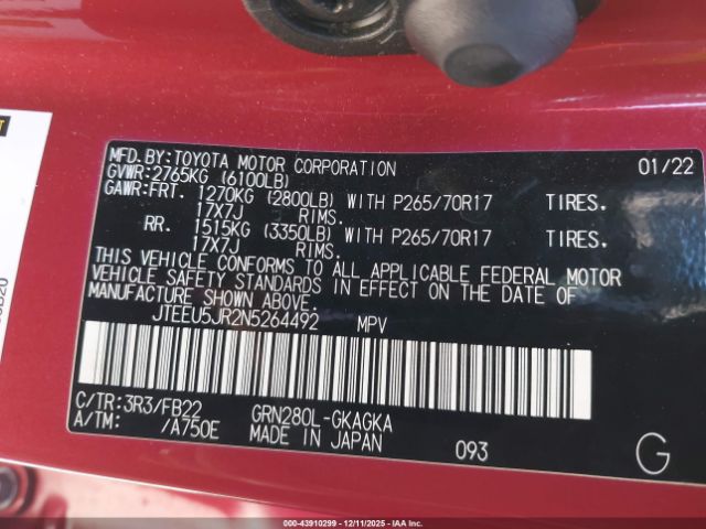 2022 TOYOTA 4RUNNER JTEEU5JR2N5264492 Photo 8