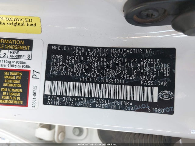 4T1BF1FK5HU651341 Toyota CAMRY SE