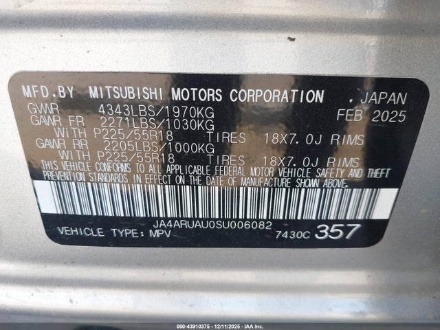 2025 MITSUBISHI OUTLANDER SPORT JA4ARUAU0SU006082 Photo 8