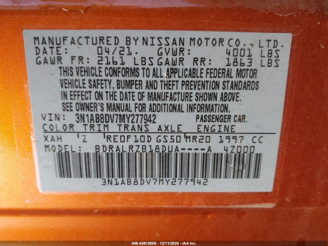 3N1AB8DV7MY277942 Nissan Sentra Sr Xtronic Cvt