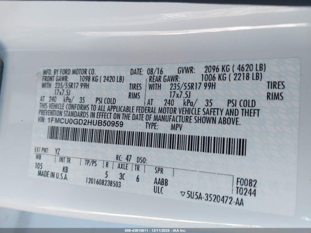 Ford ESCAPE SE 2017 1FMCU0GD2HUB50959 Image 9