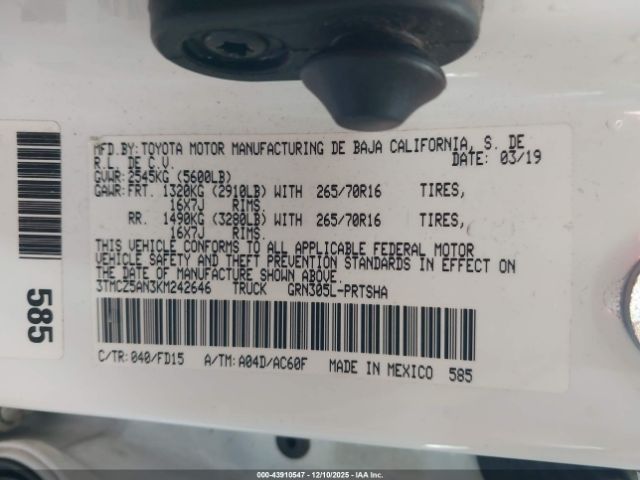 2019 TOYOTA TACOMA 3TMCZ5AN3KM242646 Photo 8