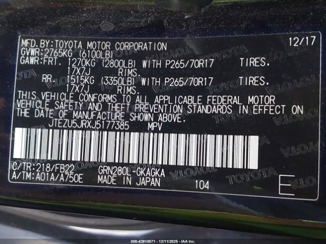 2018 TOYOTA 4RUNNER JTEZU5JRXJ5177385 Photo 8