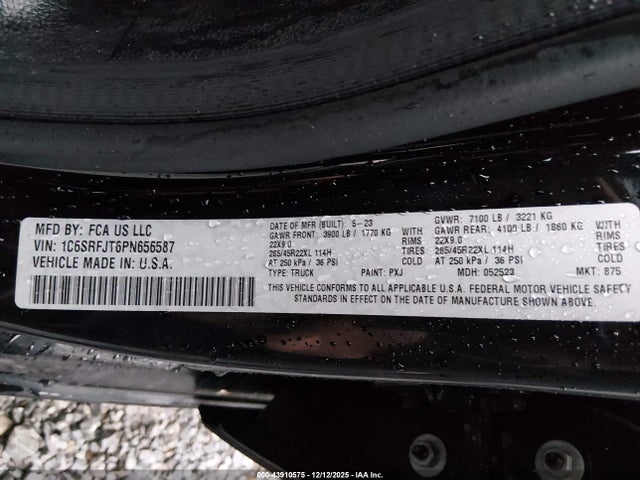 Aukcja sprzedaży 2023 Ram 1500 Laramie  4x4 5'7 Box, vin: 1C6SRFJT6PN656587, numer aukcji: 43910575