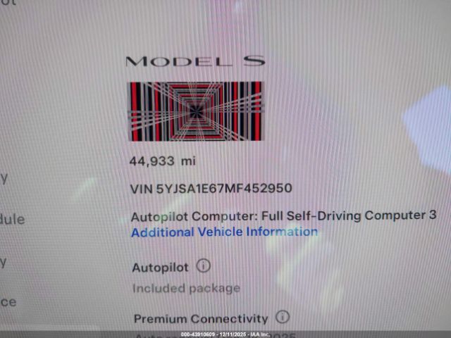 2021 TESLA MODEL S 5YJSA1E67MF452950 Photo 6