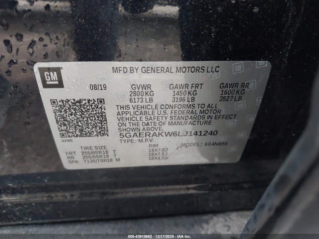 43910662 :رقم المزاد ، 5GAERAKW6LJ141240 vin ، 2020 Buick Enclave Fwd Preferred مزاد بيع
