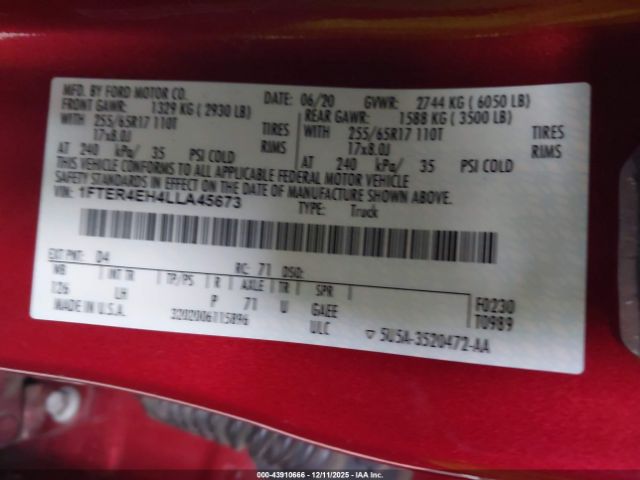 2020 FORD RANGER 1FTER4EH4LLA45673 Photo 8