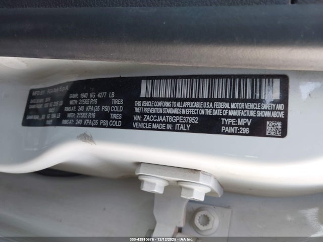Aukcja sprzedaży 2016 Jeep Renegade Sport, vin: ZACCJAAT6GPE37952, numer aukcji: 43910676