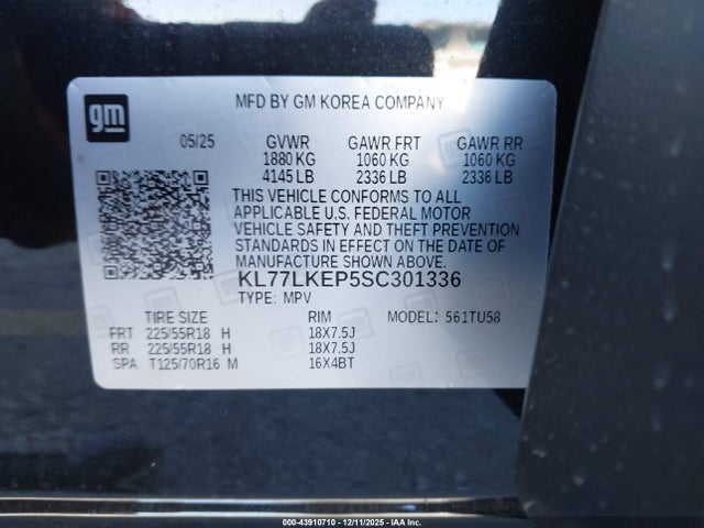 KL77LKEP5SC301336 Chevrolet Trax Fwd Activ