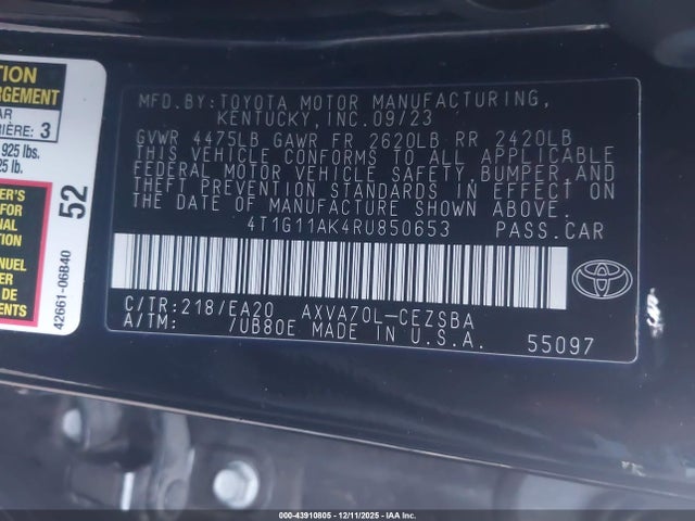 4T1G11AK4RU850653 Toyota CAMRY SE