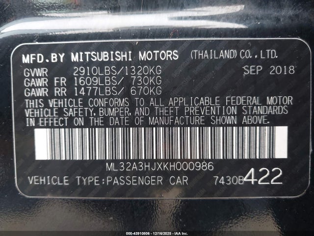 2019 MITSUBISHI MIRAGE ML32A3HJXKH000986 Photo 8