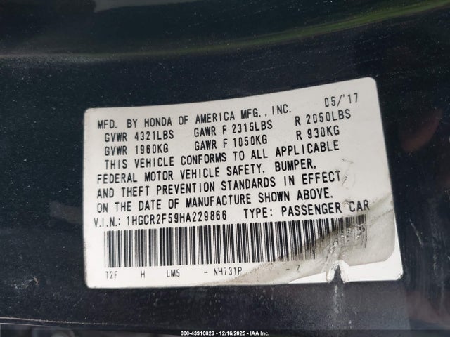 1HGCR2F59HA229866 Honda Accord Sport
