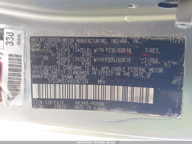 Toyota a25a-fxs, 5nm 2022 5TDJRKEC4NS087334 Image 9