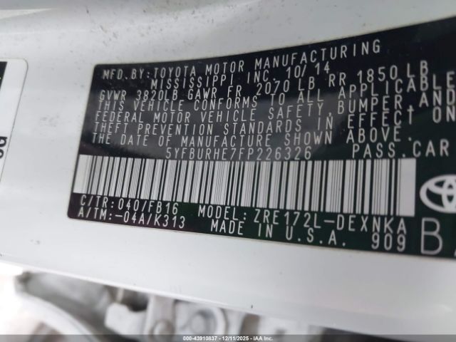 2015 TOYOTA COROLLA 5YFBURHE7FP226326 Photo 8