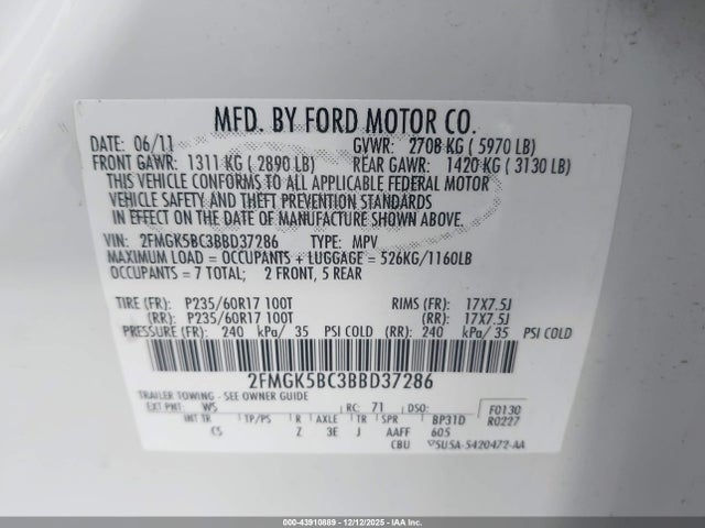 2011 FORD FLEX 2FMGK5BC3BBD37286 Photo 8