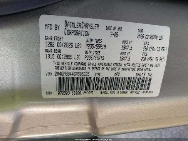 2006 CHRYSLER PACIFICA 2A4GM68446R605225 Photo 8