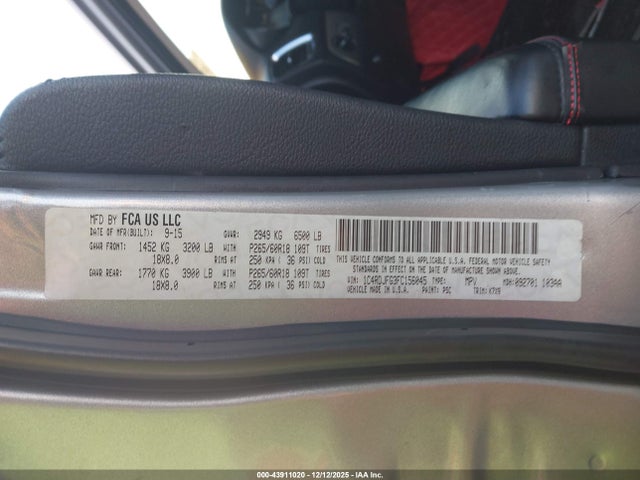 43911020 :رقم المزاد ، 1C4RDJFG3FC156045 vin ، 2015 Dodge Durango Special Service مزاد بيع