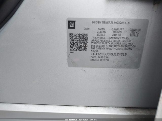 2019 CHEVROLET IMPALA 1G11Z5S30KU124319 Photo 8