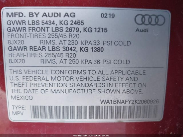 2019 AUDI Q5 WA1BNAFY2K2060926 Photo 8