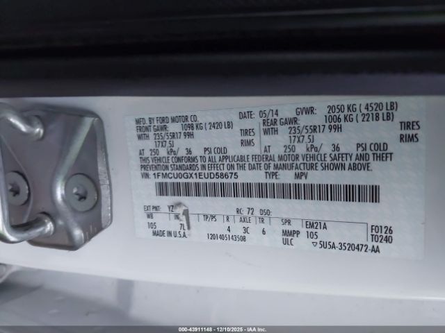 2014 FORD ESCAPE 1FMCU0GX1EUD58675 Photo 8