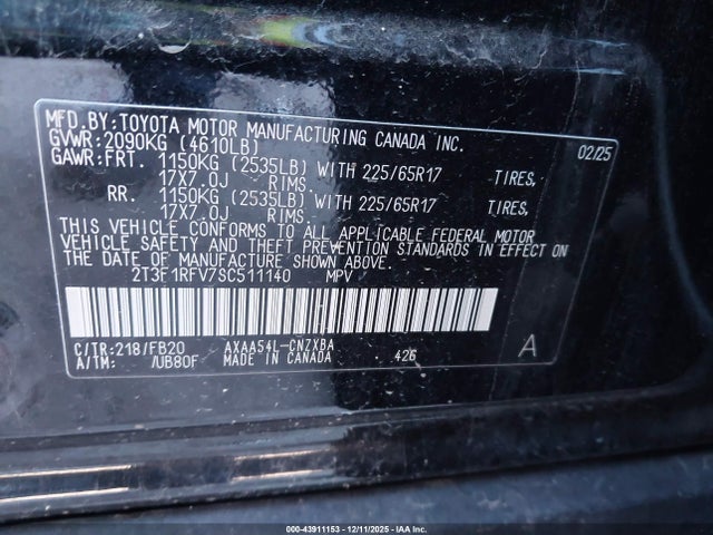 43911153 :رقم المزاد ، 2T3F1RFV7SC511140 vin ، 2025 Toyota Rav4 Le مزاد بيع