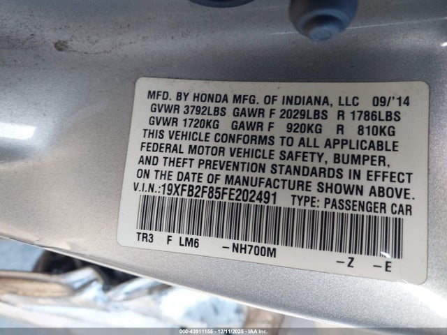 Honda CIVIC EX 2015 19XFB2F85FE202491 Image 9