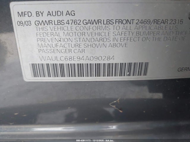 2004 AUDI A4 WAULC68E94A090284 Photo 8