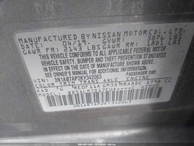 3N1AB7AP2KY342063 Nissan SENTRA SR