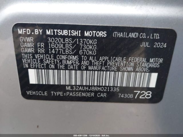 2024 MITSUBISHI MIRAGE ML32AUHJ8RH021335 Photo 8