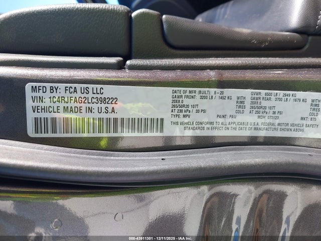 2020 JEEP GRAND CHEROKEE 1C4RJFAG2LC398222 Photo 8