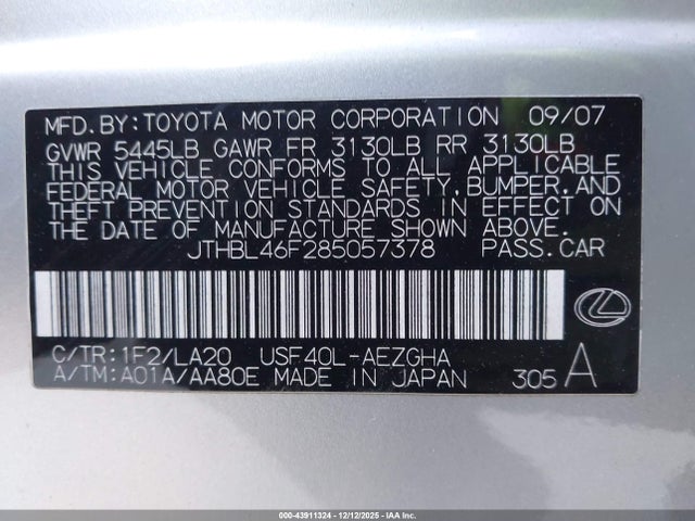 2008 LEXUS LS 460 JTHBL46F285057378 Photo 8