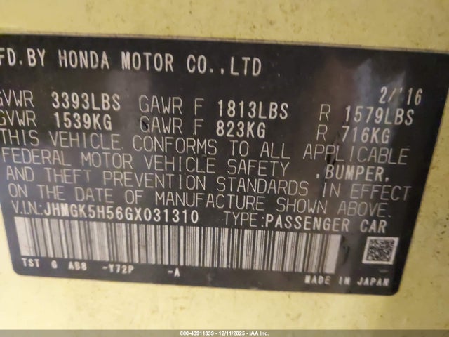 2016 HONDA FIT JHMGK5H56GX031310 Photo 8