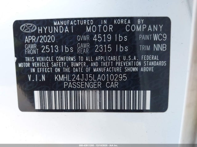 KMHL24JJ5LA010295 Hyundai Sonata Hybrid Blue