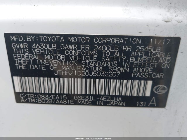Lexus IS 350 2018 JTHBZ1D20J5032207 Image 9