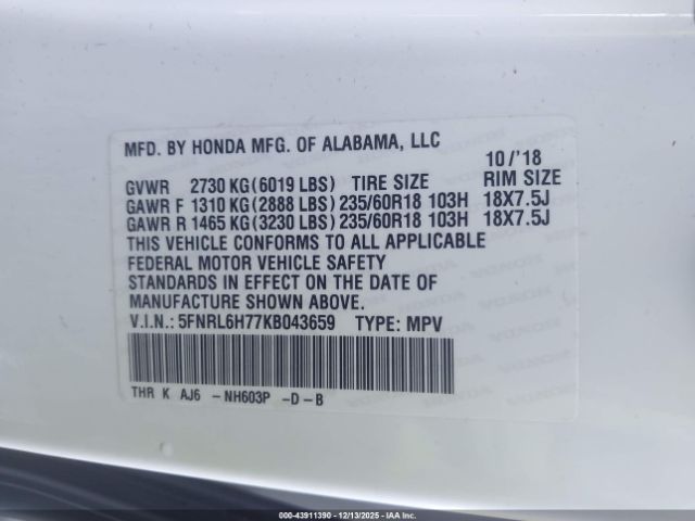 2019 HONDA ODYSSEY 5FNRL6H77KB043659 Photo 8