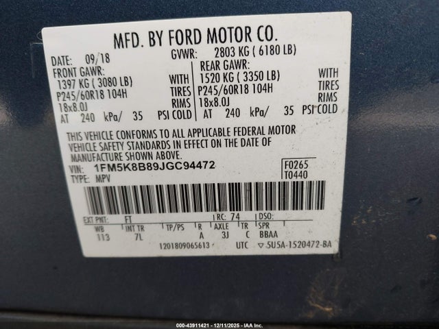 2018 FORD EXPLORER 1FM5K8B89JGC94472 Photo 8