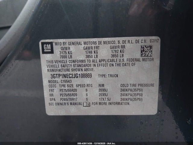 3GTP1NEC2JG108869 GMC Sierra 1500 Slt