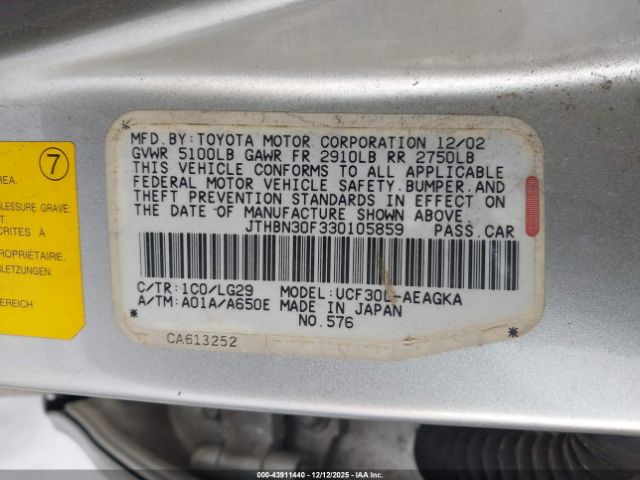 2003 LEXUS LS 430 JTHBN30F330105859 Photo 8