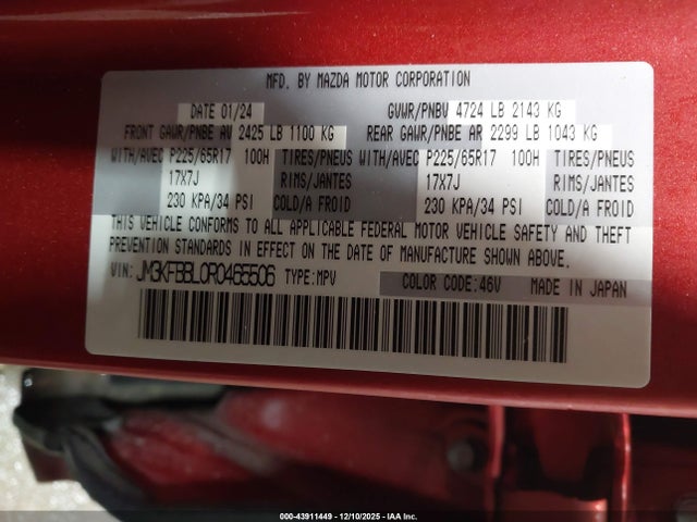 Aukcja sprzedaży 2024 Mazda Cx-5 2.5 S Select, vin: JM3KFBBL0R0465506, numer aukcji: 43911449