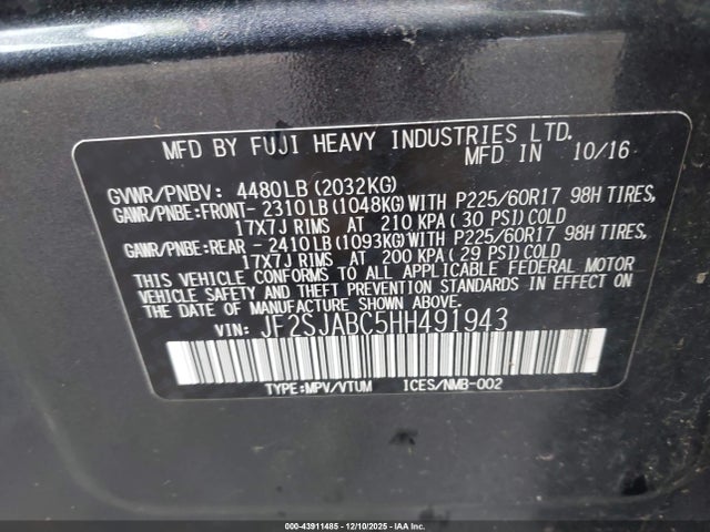 JF2SJABC5HH491943 Subaru Forester 2.5i