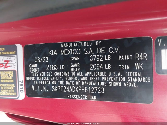 3KPF24ADXPE612723 KIA Forte Lxs