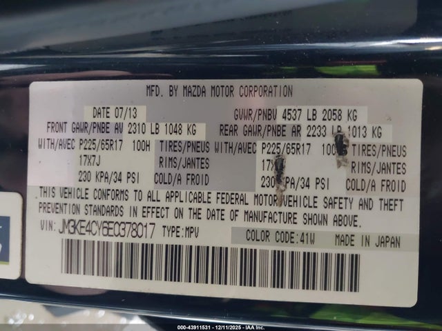 Aukcja sprzedaży 2014 Mazda Cx-5 Touring, vin: JM3KE4CY6E0378017, numer aukcji: 43911531