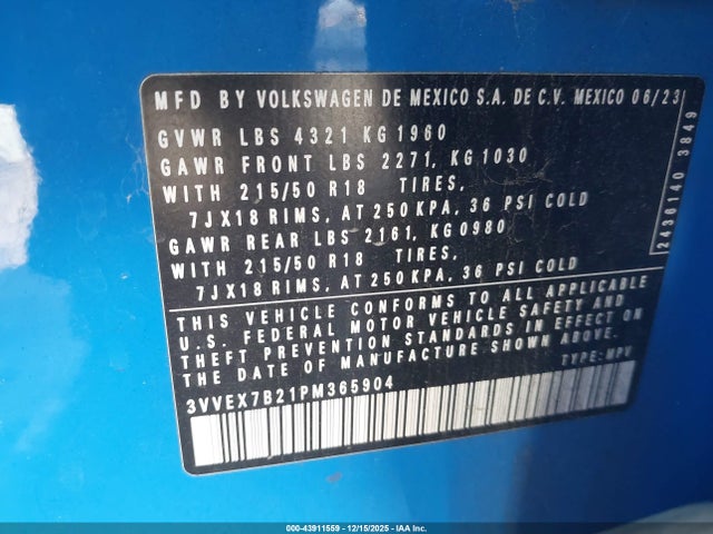 3VVEX7B21PM365904 Volkswagen Taos 1.5t Se