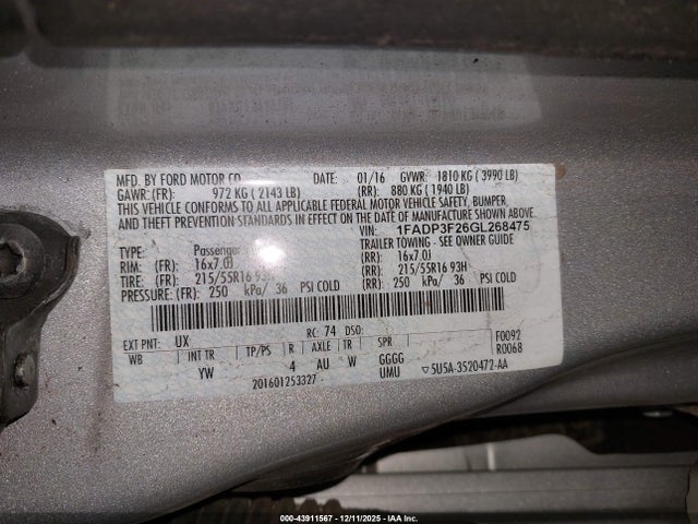 Ford FOCUS SE 2016 1FADP3F26GL268475 Image 9