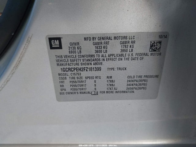 1GCRCPEH2FZ181399 Chevrolet Silverado 1500 Ls