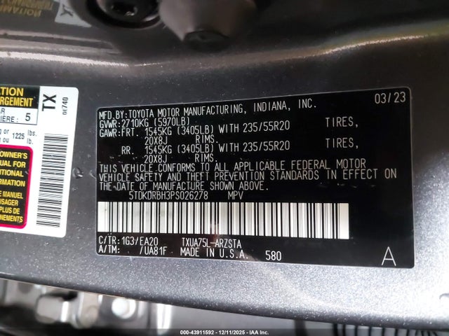 Toyota Highlander Xse 2023 5TDKDRBH3PS026278 Image 9