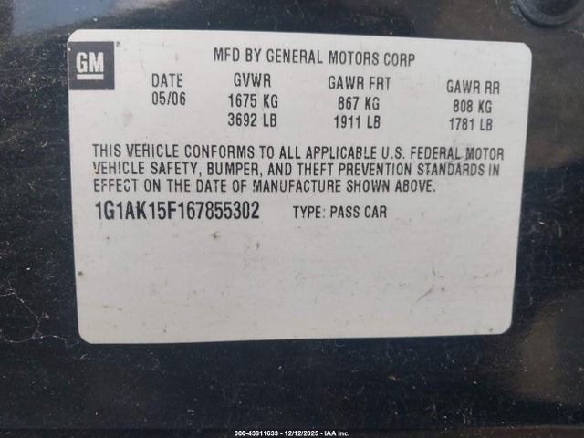 2006 CHEVROLET COBALT 1G1AK15F167855302 Photo 8